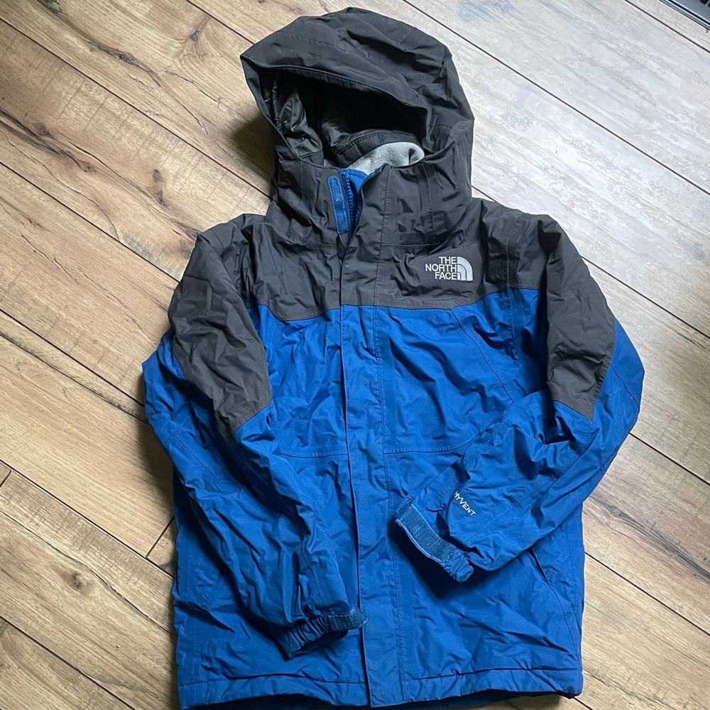 Youth The North Face Black and Blue Hooded Jacket size medium
